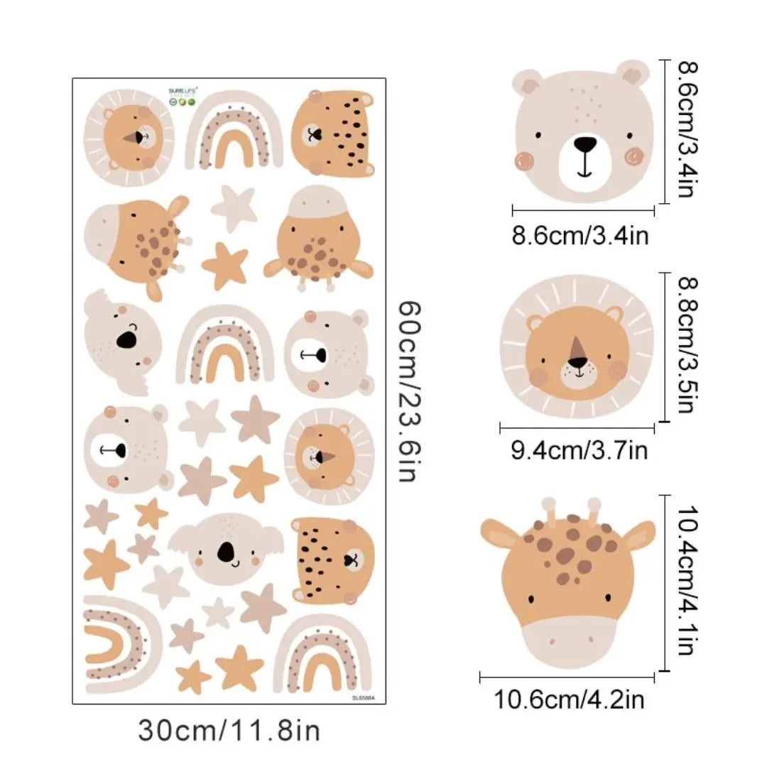 Stickers Chambre Bébé ⎮ Lion, Girafe, Koala, Ours, Arc-en-ciel Lovely Cocoon